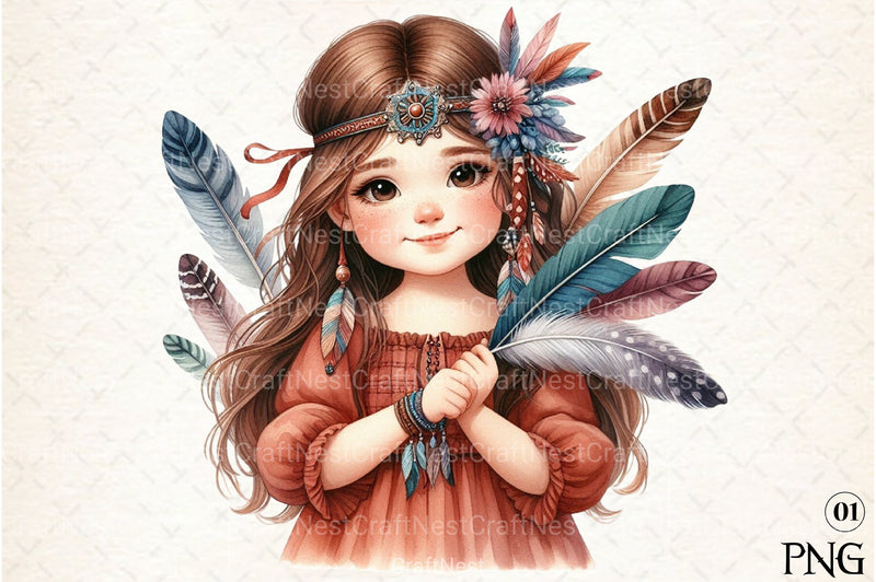 Tribal Boho Girl Clipart Bundle - CraftNest - Digital Crafting and Art