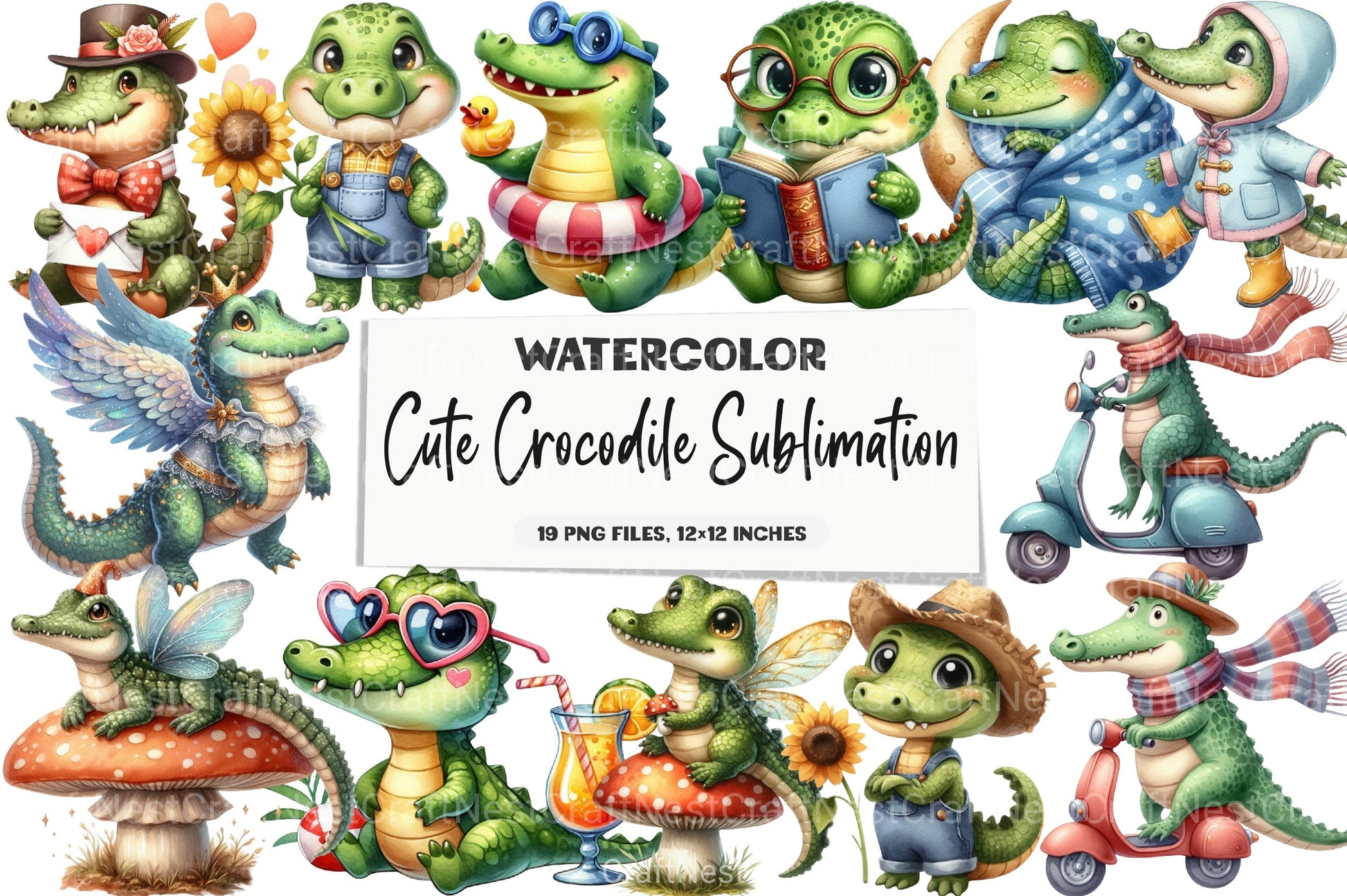 Cute Crocodile Clipart Bundle 99 - CraftNest - Digital Crafting and Art