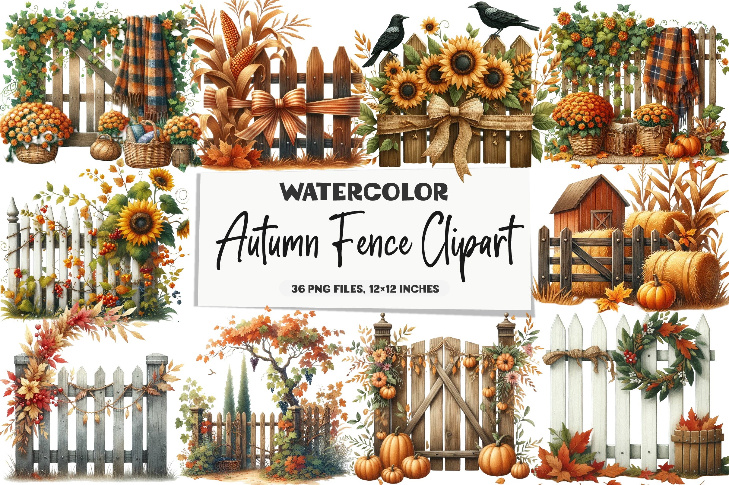 Autumn Fence Clipart Bundle