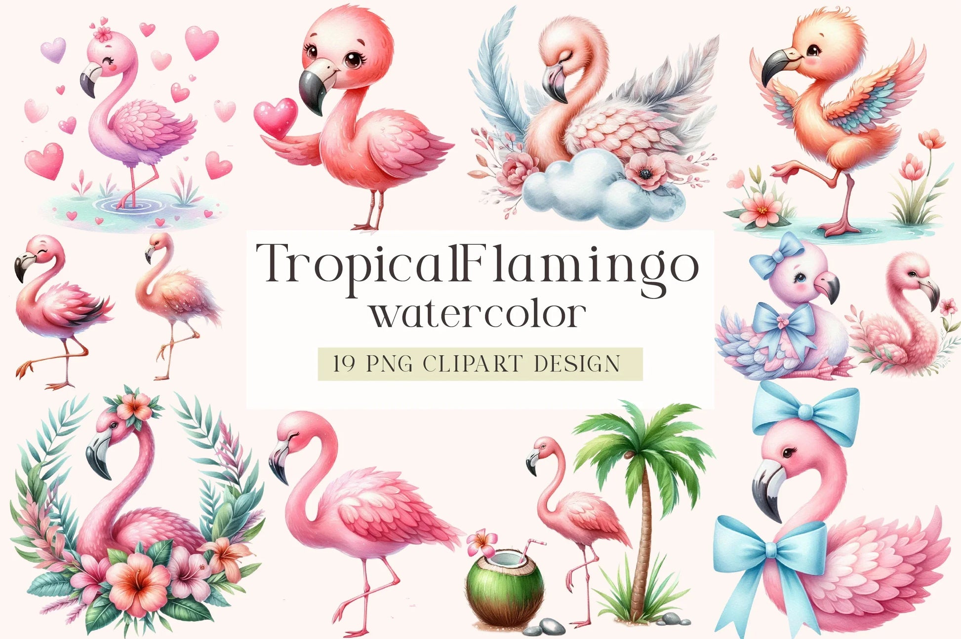 Cute Flamingo Tropical Bird Clipart Bundle - CraftNest - Digital Crafting and Art