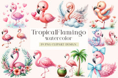 Cute Flamingo Tropical Bird Clipart Bundle - CraftNest - Digital Crafting and Art