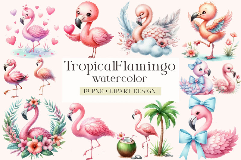 Cute Flamingo Tropical Bird Clipart Bundle - CraftNest - Digital Crafting and Art