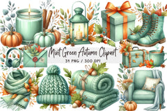 Mint Green Autumn Clipart Bundle - CraftNest - Digital Crafting and Art