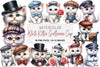 White Kitten Gentleman Cap Clipart Bundle