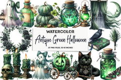 Antique Green Halloween Clipart Bundle 2 - CraftNest - Digital Crafting and Art
