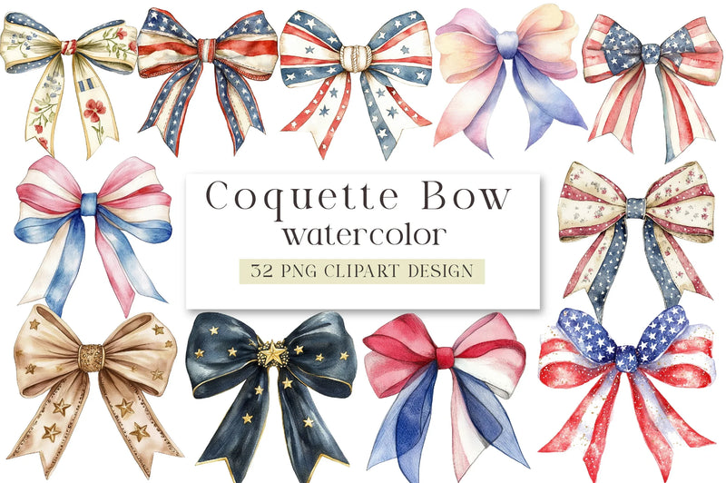 Coquette Bow USA Flag Sticker Clipart Bundle - CraftNest - Digital Crafting and Art