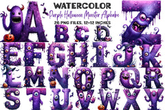 Purple Halloween Monster Alphabet Clipart Bundle - CraftNest - Digital Crafting and Art