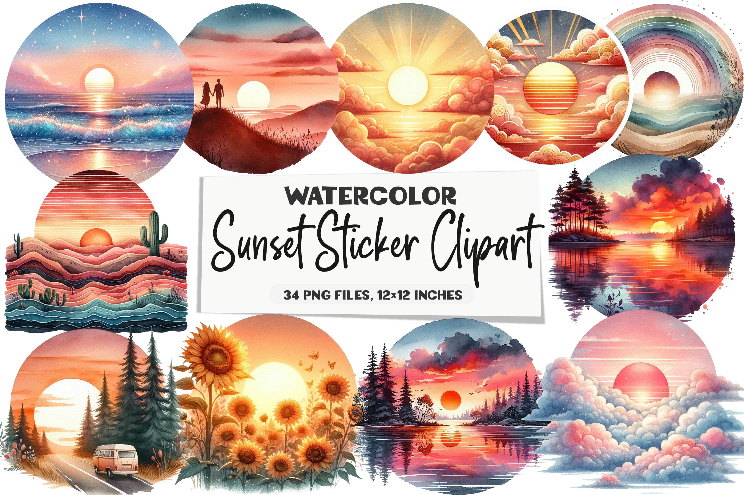 Sunset Sticker Clipart Bundle