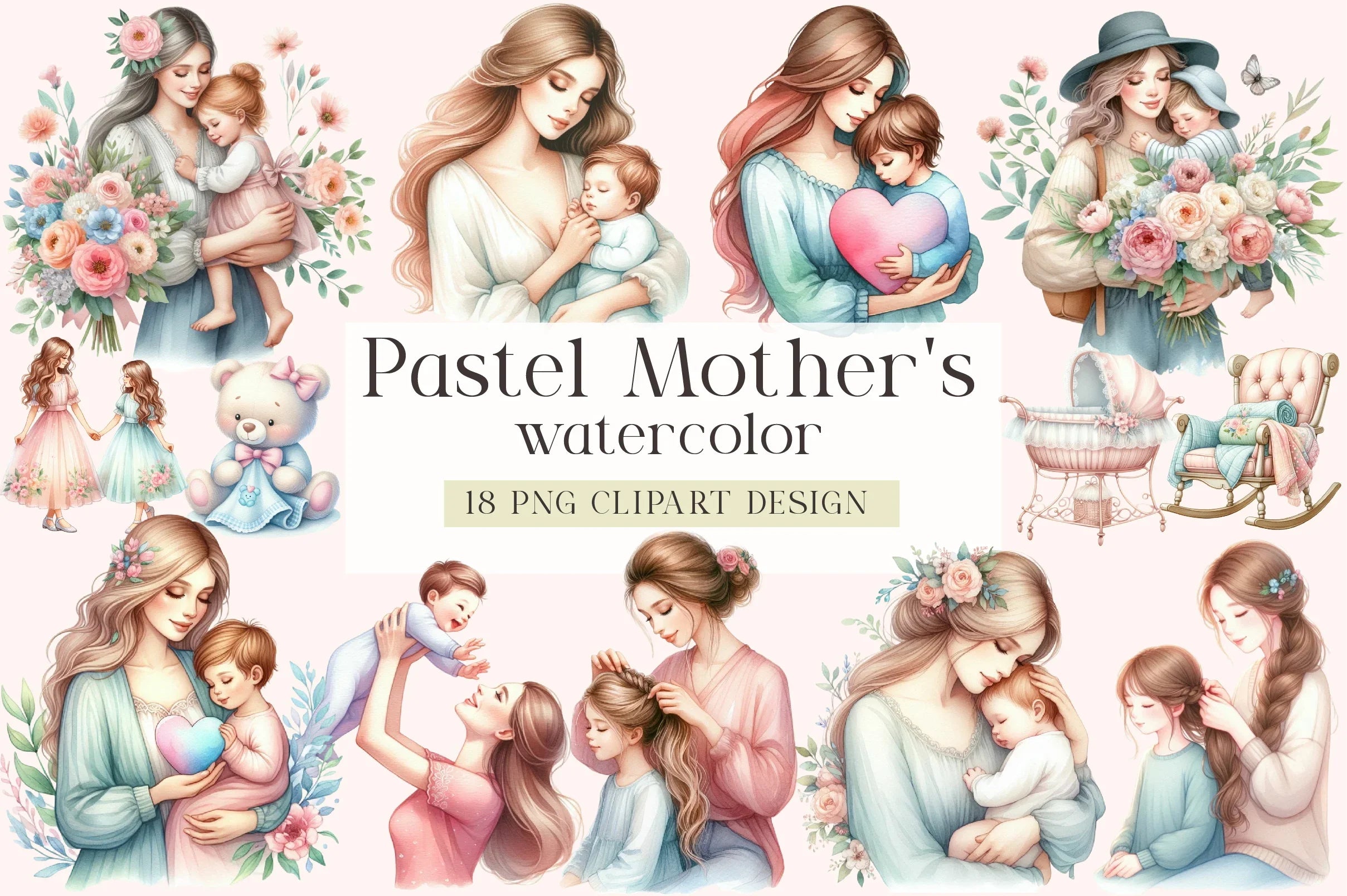 Pastel Mother's & Child Clipart Bundle - CraftNest - Digital Crafting and Art