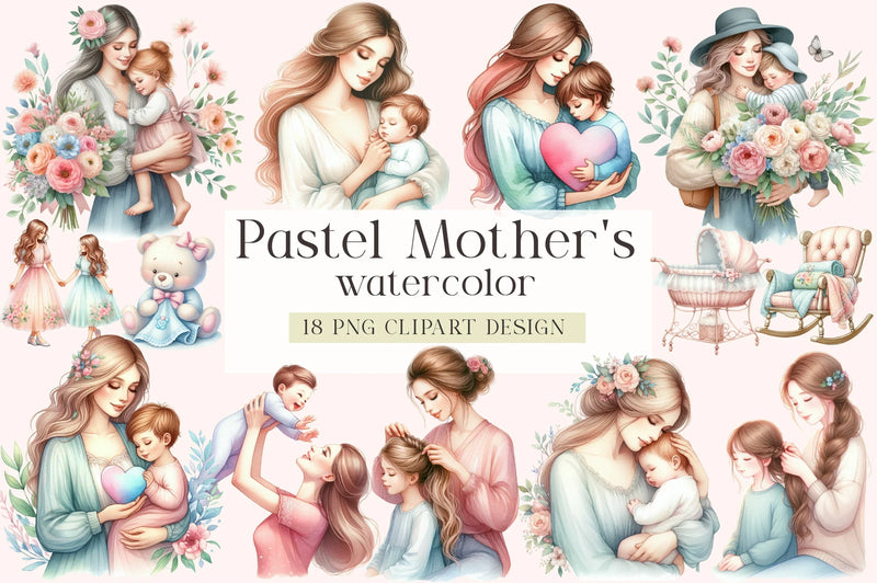 Pastel Mother's & Child Clipart Bundle - CraftNest - Digital Crafting and Art