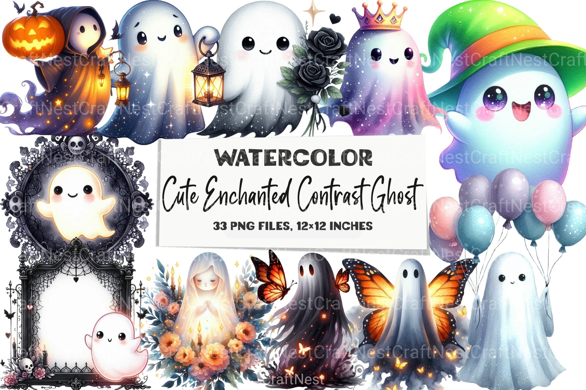 Enchanted Cute Ghost Clipart Bundle - CraftNest - Digital Crafting and Art