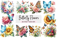 Butterfly Flowers Clipart Bundle - CraftNest - Digital Crafting and Art