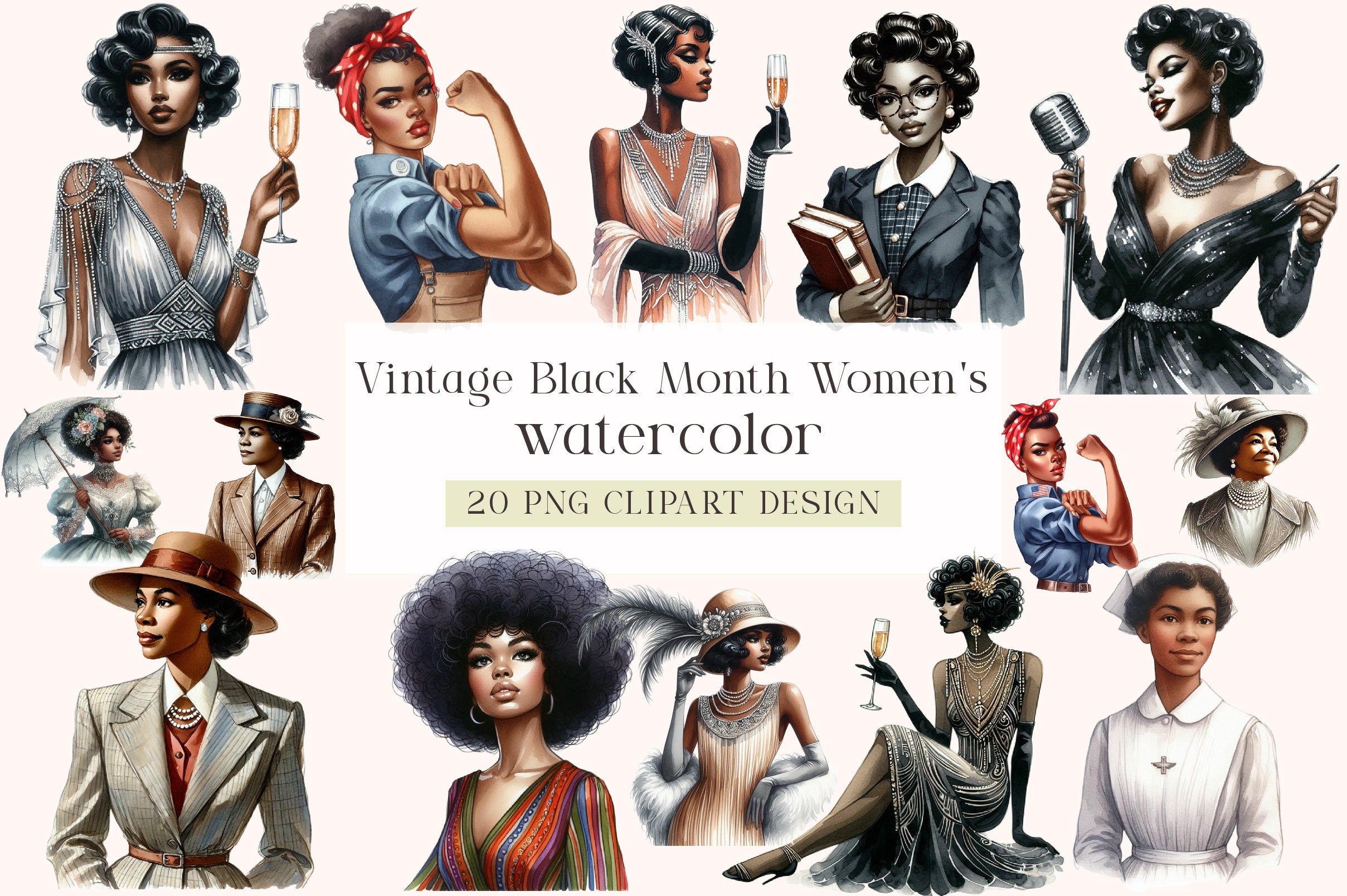 Vintage Black Women's Clipart Bundle