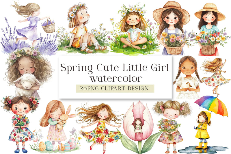 Spring Cute Little Girl Clipart Bundle - CraftNest - Digital Crafting and Art