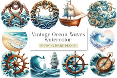 Vintage Ocean Waves Clipart Bundle - CraftNest - Digital Crafting and Art