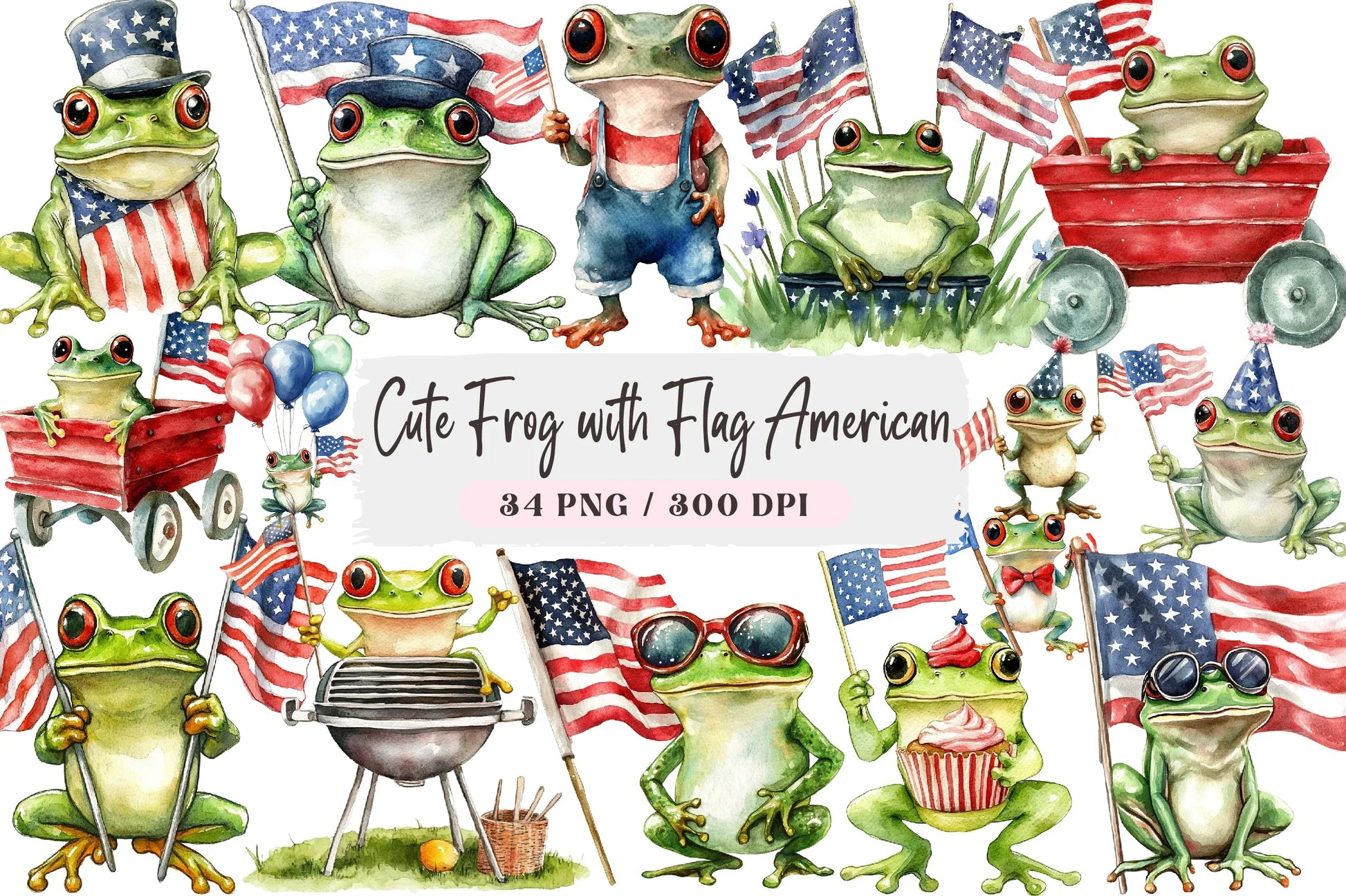 Cute American Flag Frog Clipart Bundle - CraftNest - Digital Crafting and Art