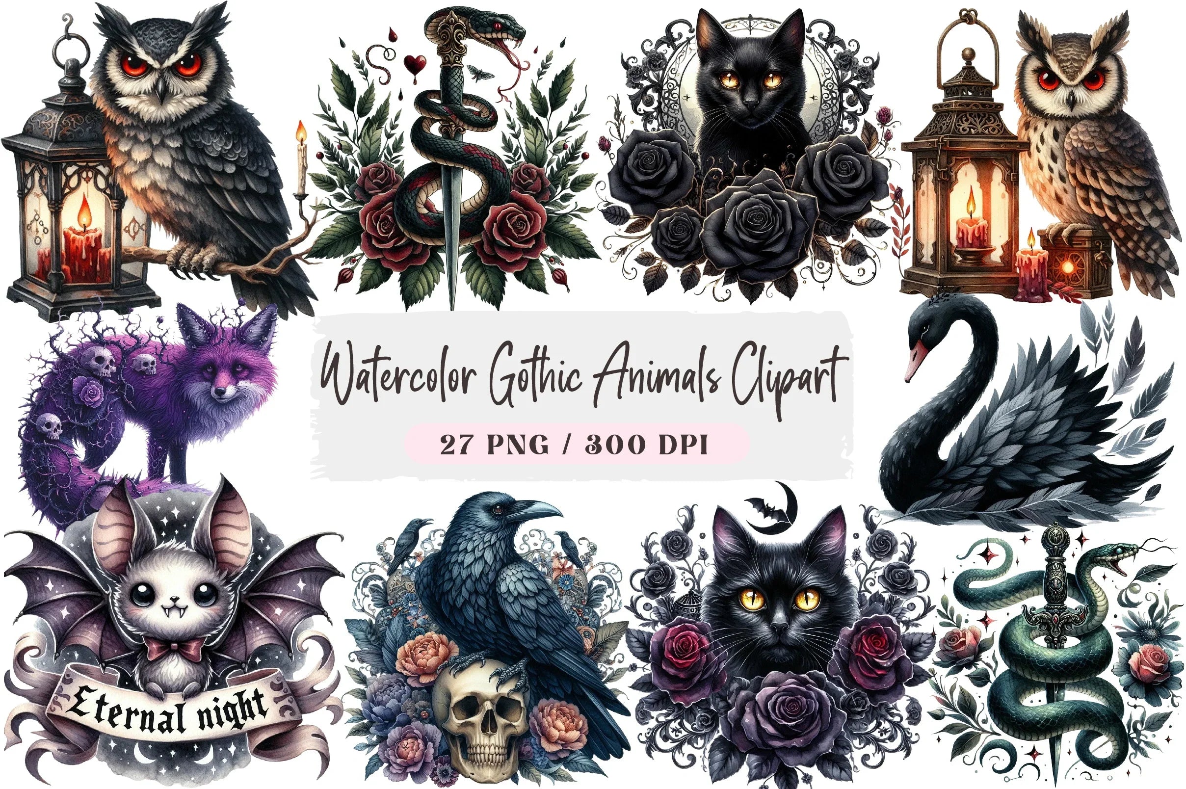 Gothic Animals Clipart Bundle - CraftNest - Digital Crafting and Art