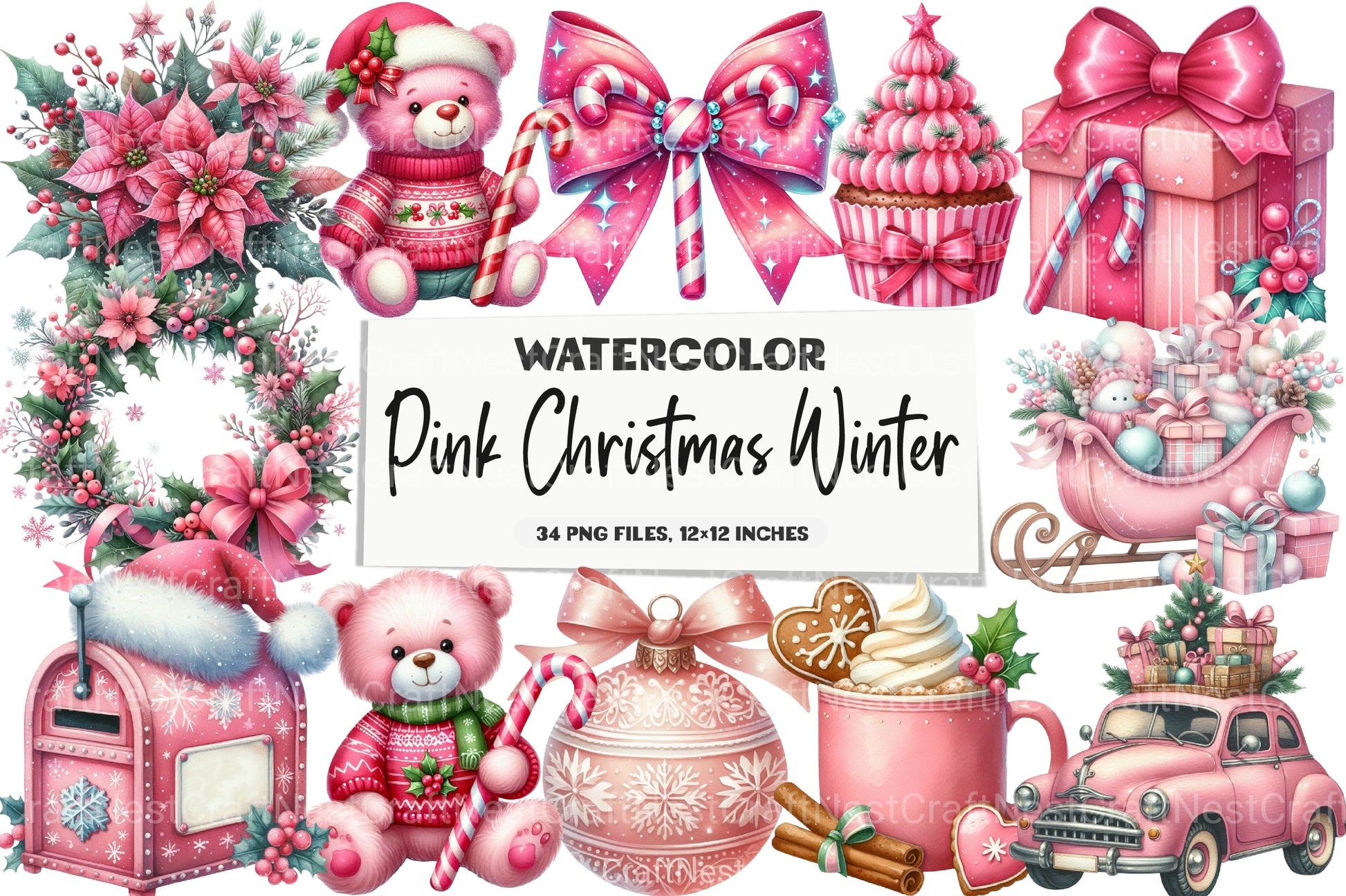 Pink Christmas Winter Clipart Bundle - CraftNest - Digital Crafting and Art