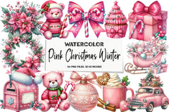 Pink Christmas Winter Clipart Bundle - CraftNest - Digital Crafting and Art
