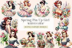 Spring Pin-Up Girl Clipart Bundle - CraftNest - Digital Crafting and Art