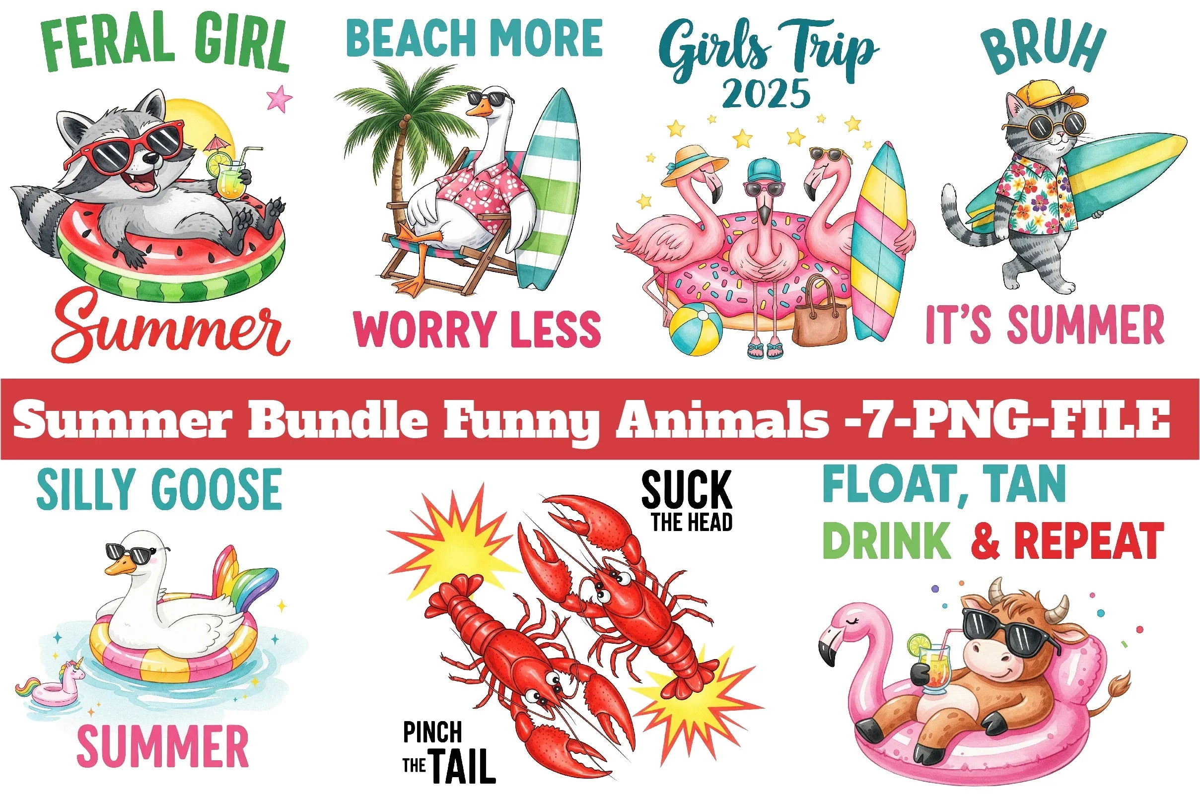 Summer Funny Animals Clipart Bundle - CraftNest - Digital Crafting and Art