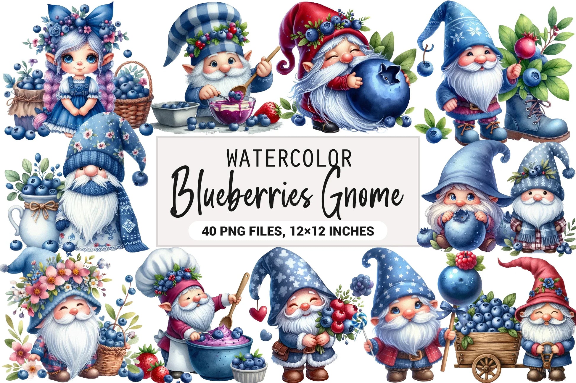 Gnome Blueberries Clipart Bundle - CraftNest - Digital Crafting and Art