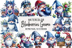 Gnome Blueberries Clipart Bundle - CraftNest - Digital Crafting and Art