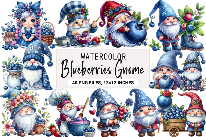 Gnome Blueberries Clipart Bundle - CraftNest - Digital Crafting and Art