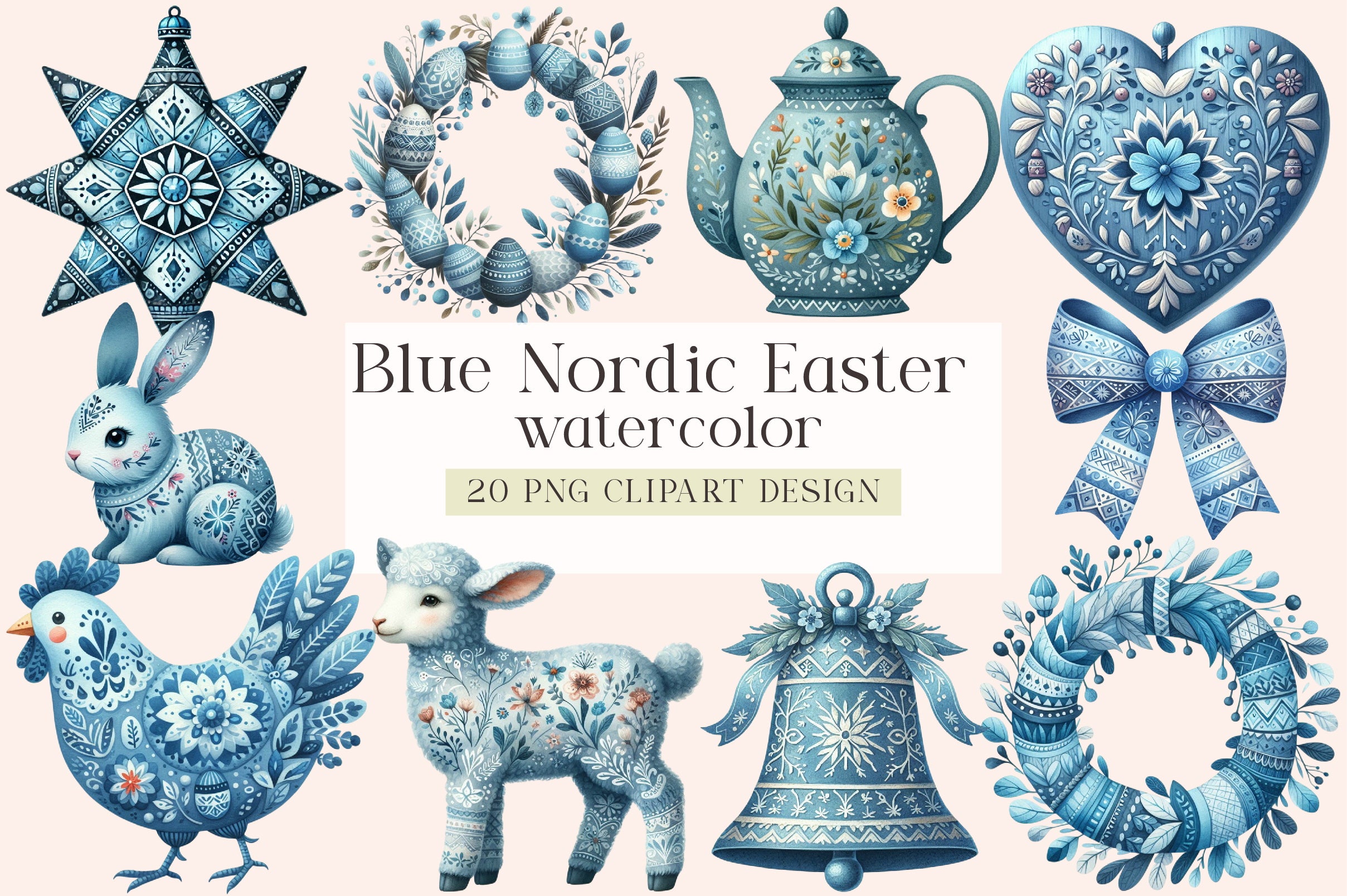 Blue Nordic Easter Clipart Bundle