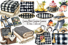 Luxury Black Gingham Summer Clipart Bundle - CraftNest - Digital Crafting and Art