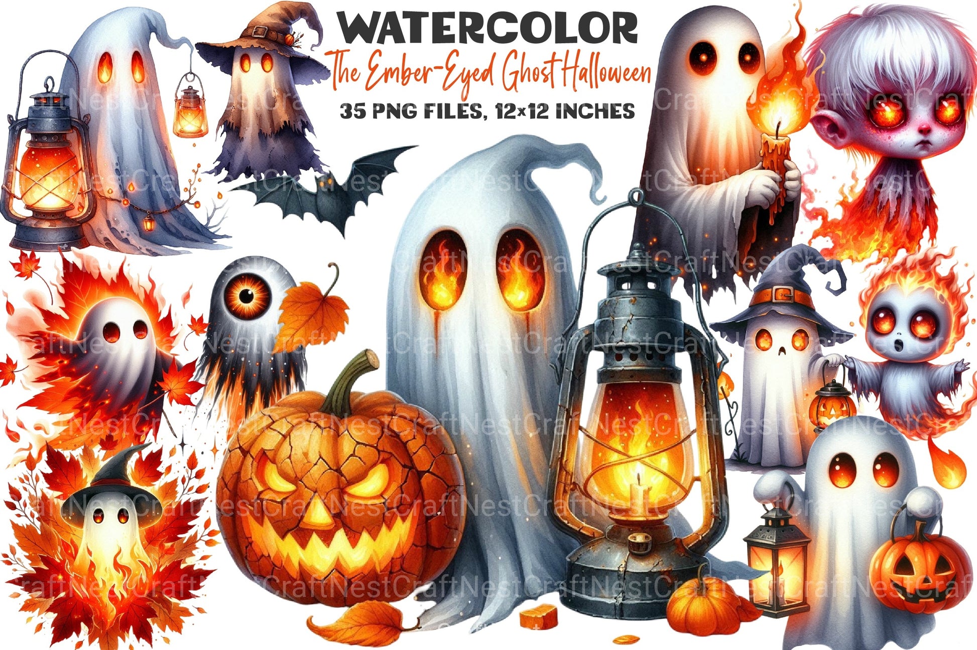Ember Eyed Ghost Halloween Clipart Bundle - CraftNest - Digital Crafting and Art