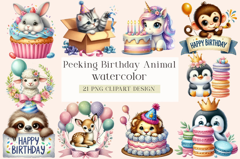 Peeking Birthday Animal Clipart Bundle - CraftNest - Digital Crafting and Art