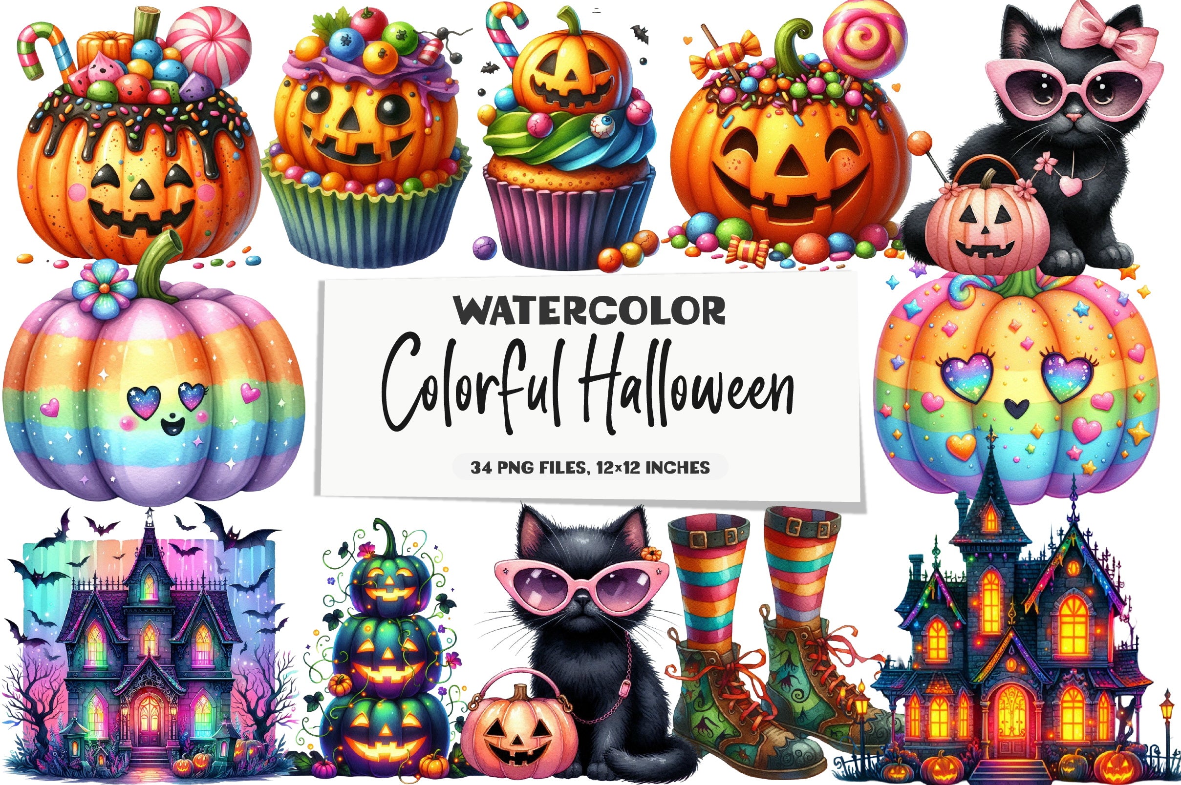 Colorful Halloween Clipart Bundle