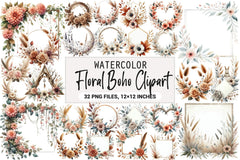 Boho Floral Frame Border Wreath Clipart Bundle - CraftNest - Digital Crafting and Art