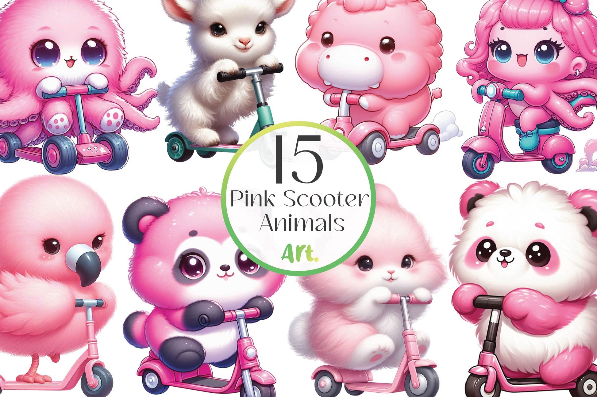 Cute Animals In Pink Scooter Clipart Bundle - CraftNest - Digital Crafting and Art