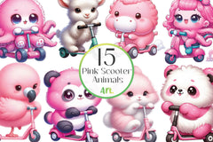 Cute Animals In Pink Scooter Clipart Bundle - CraftNest - Digital Crafting and Art
