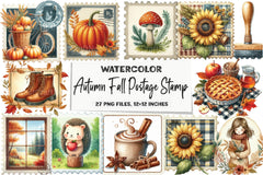 Autumn Fall Postage Stamp Clipart Bundle - CraftNest - Digital Crafting and Art