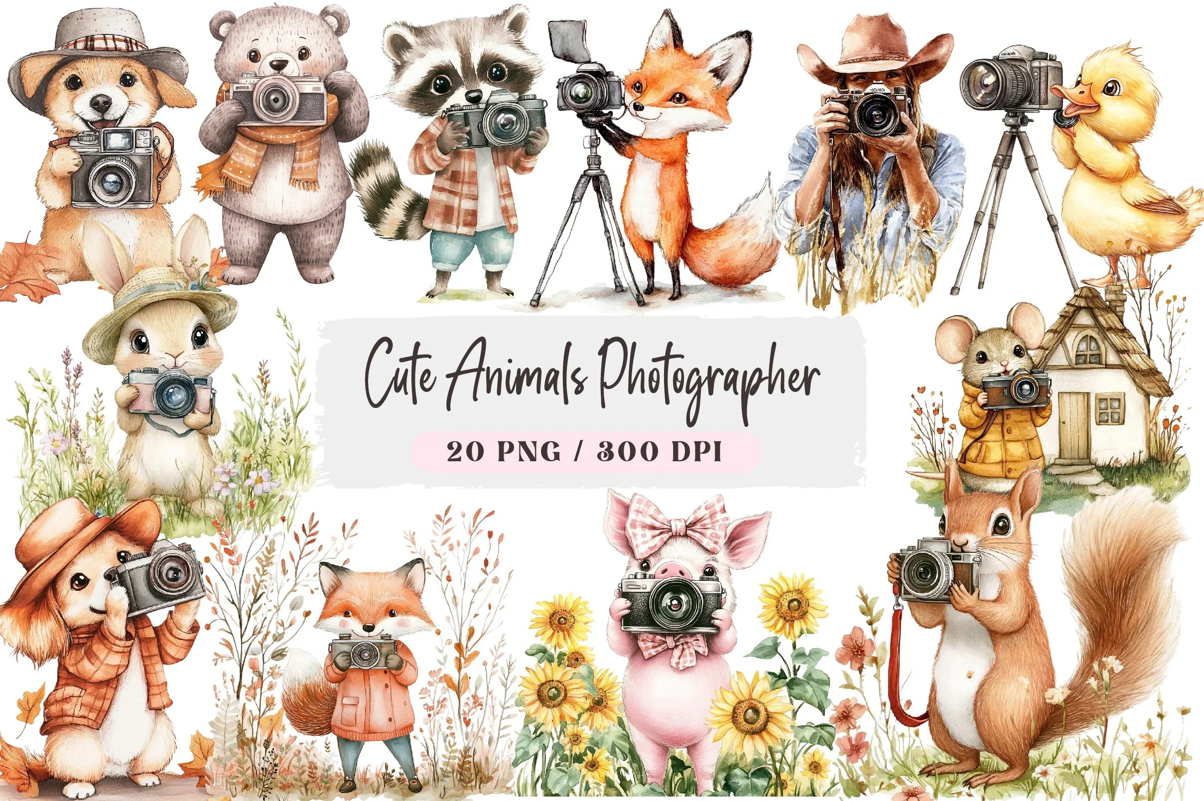 Cute Animals Photographer Clipart Bundle - CraftNest - Digital Crafting and Art