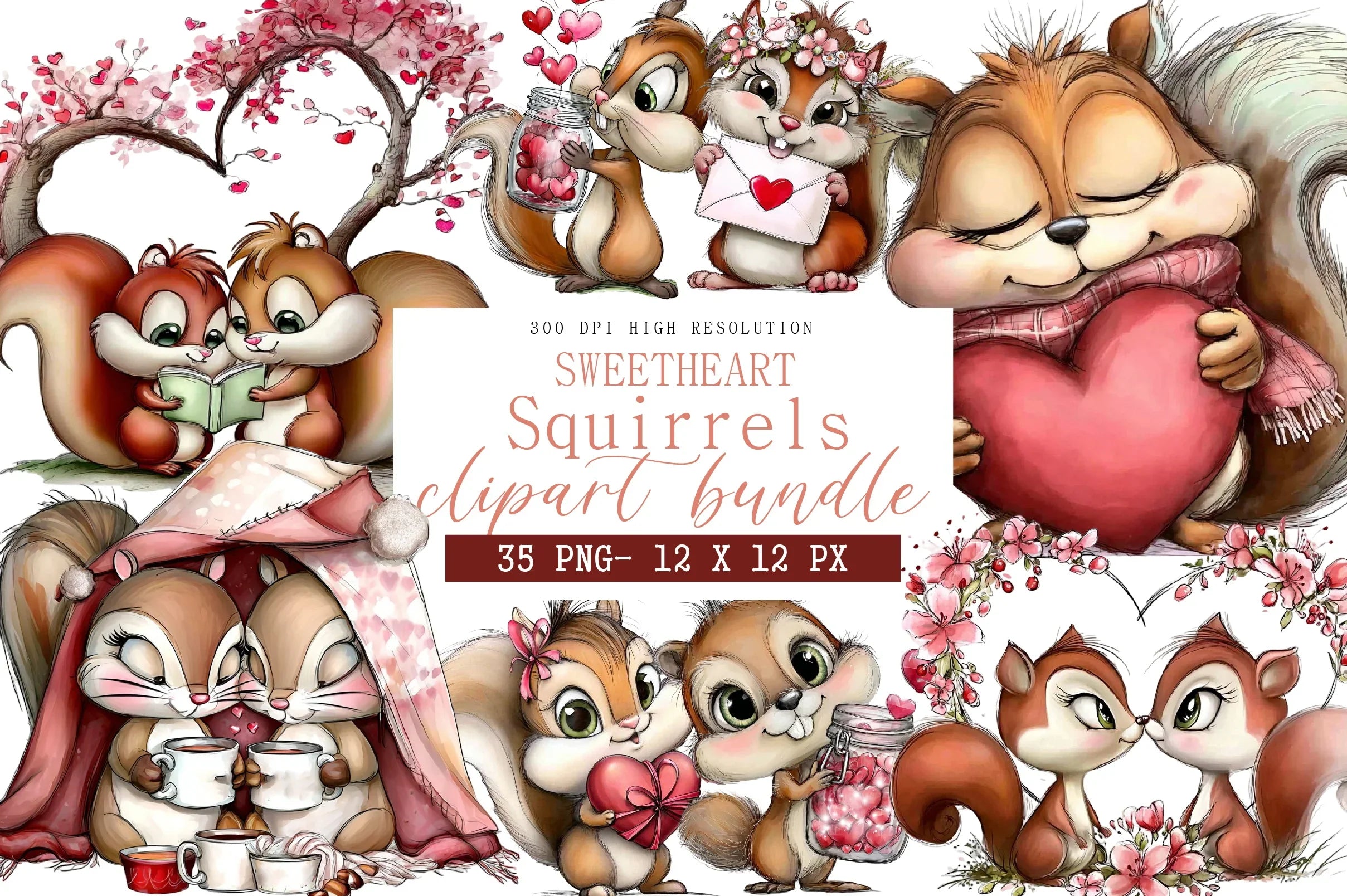 Sweetheart Squirrels Clipart Bundle - CraftNest - Digital Crafting and Art