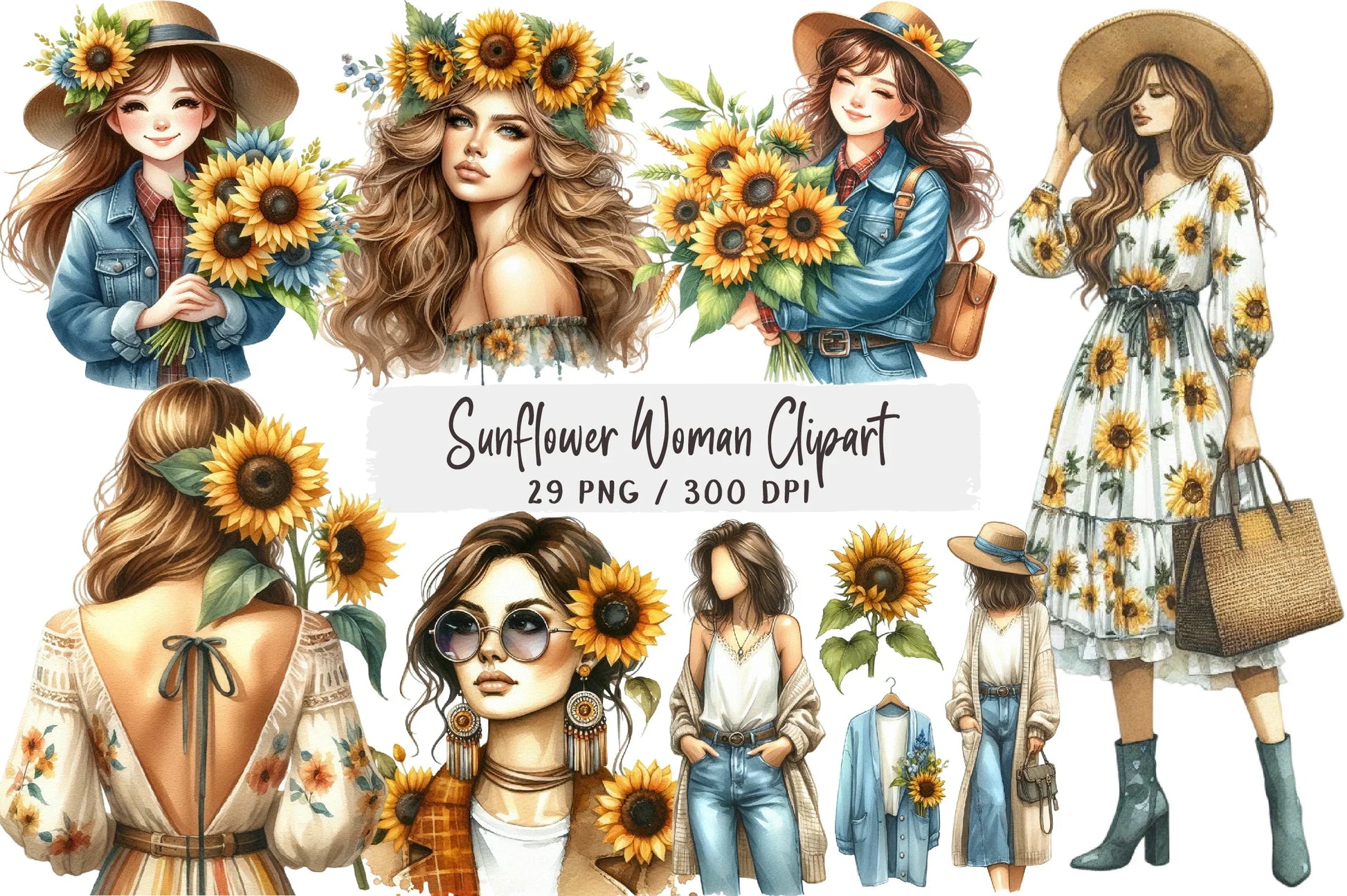 Sunflower Woman Clipart Bundle - CraftNest - Digital Crafting and Art