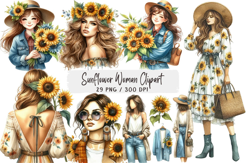 Sunflower Woman Clipart Bundle - CraftNest - Digital Crafting and Art