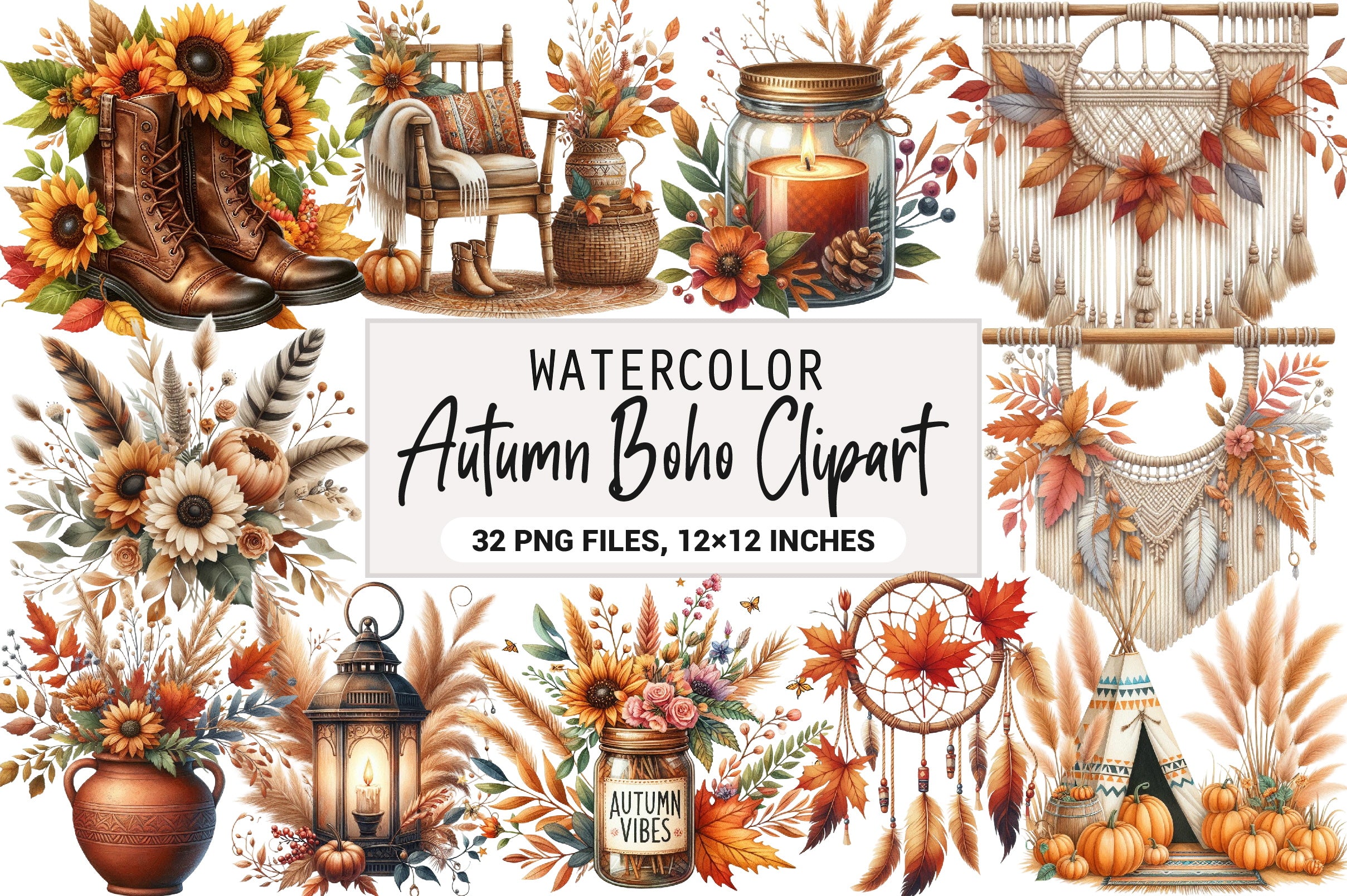 Autumn Boho Clipart Bundle