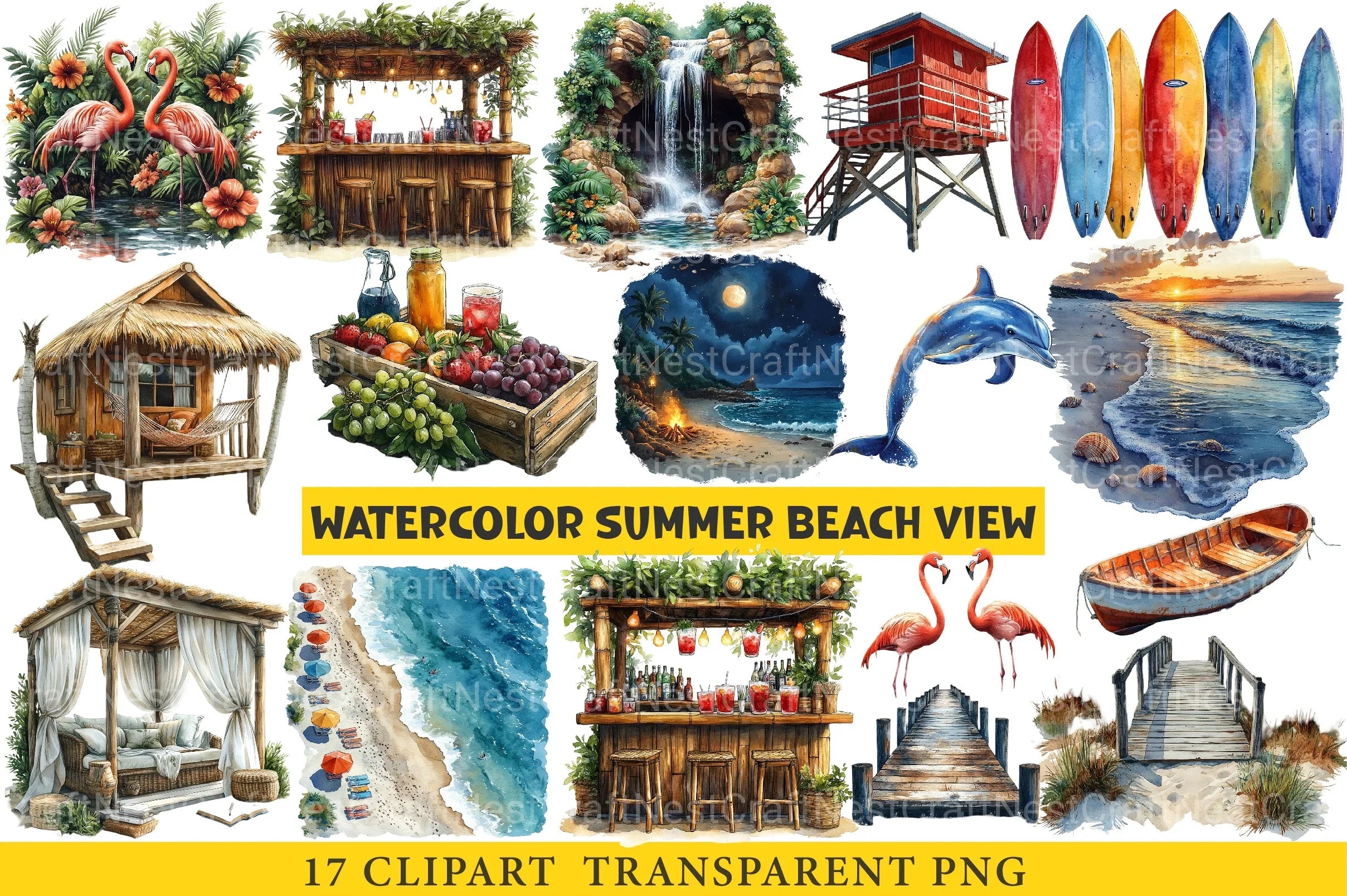 Summer Beach View Clipart Bundle