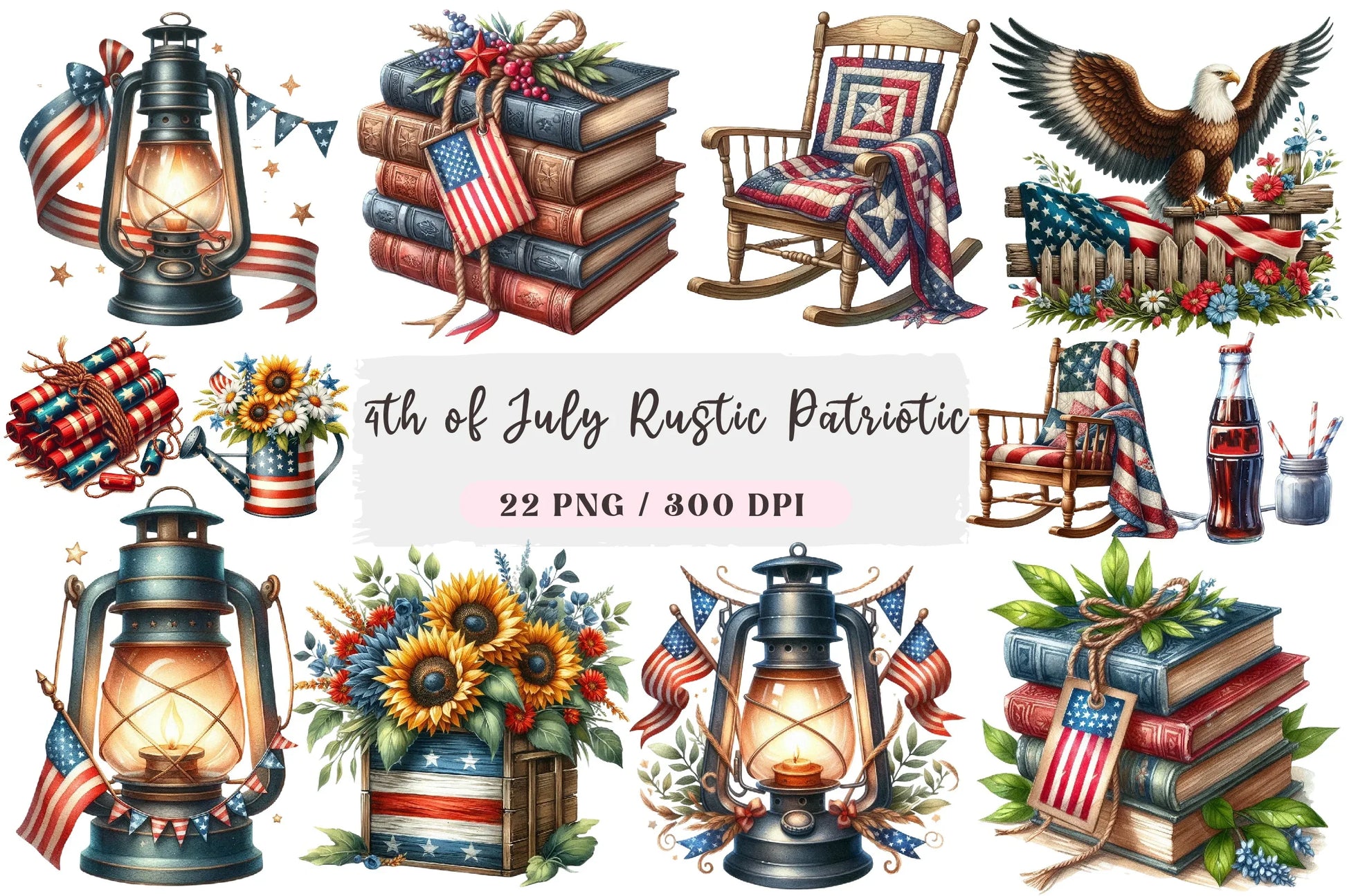 Rustic Patriotic Clipart Bundle for 4th of July - CraftNest - Digital Crafting and Art