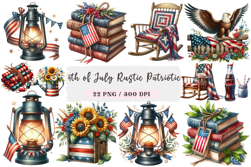 Rustic Patriotic Clipart Bundle for 4th of July - CraftNest - Digital Crafting and Art