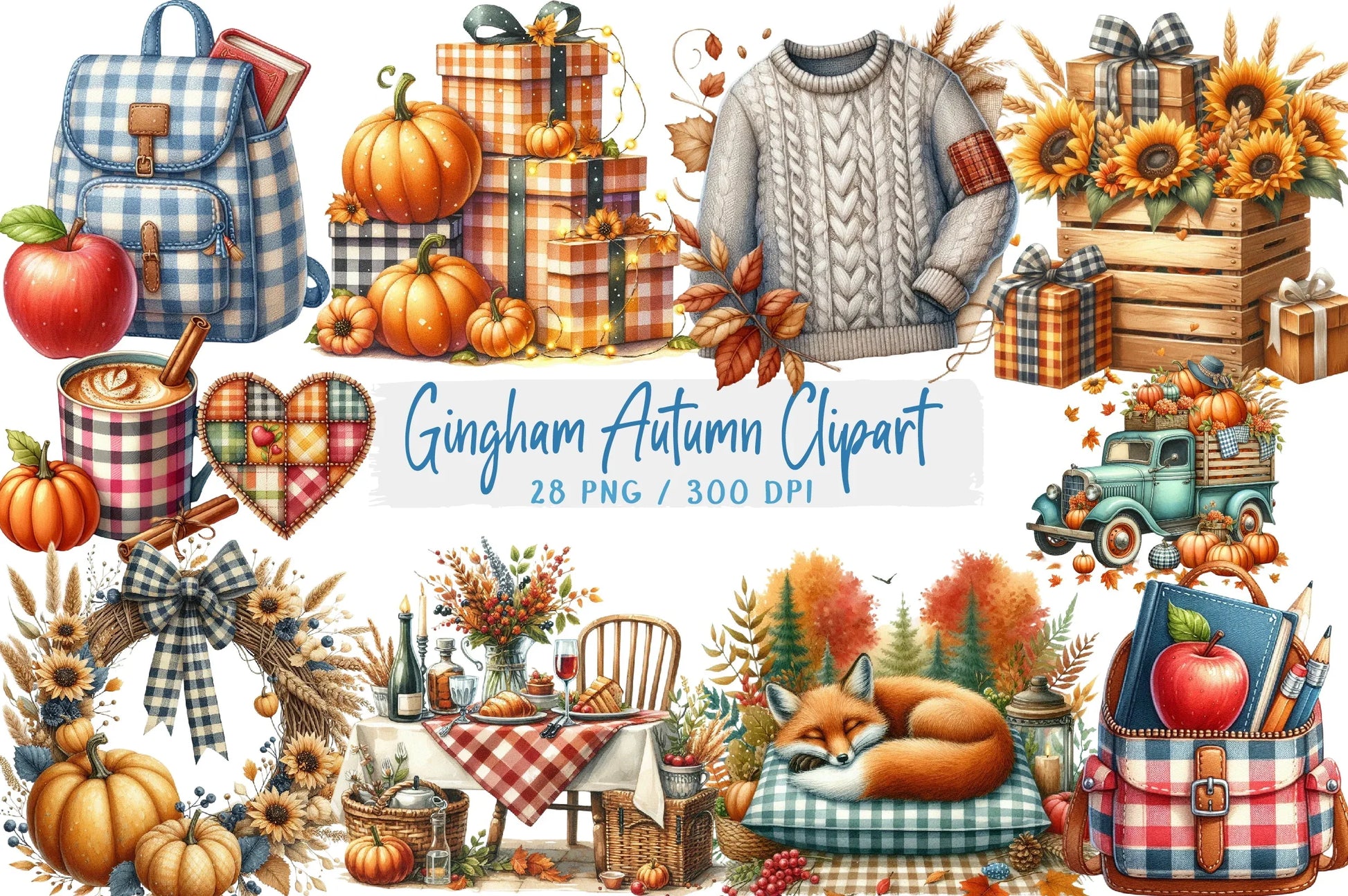 Gingham Autumn Clipart Bundle - CraftNest - Digital Crafting and Art