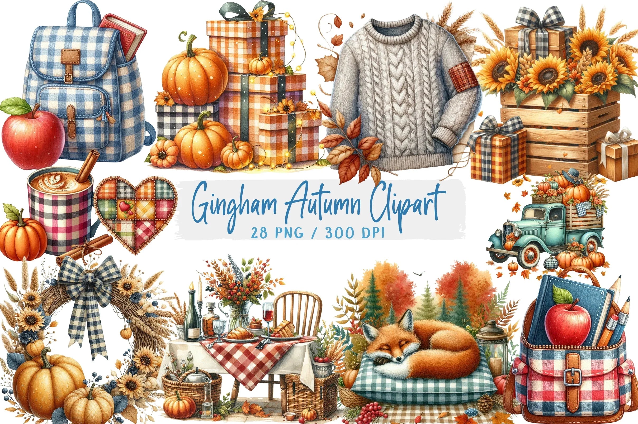 Gingham Autumn Clipart Bundle - CraftNest - Digital Crafting and Art