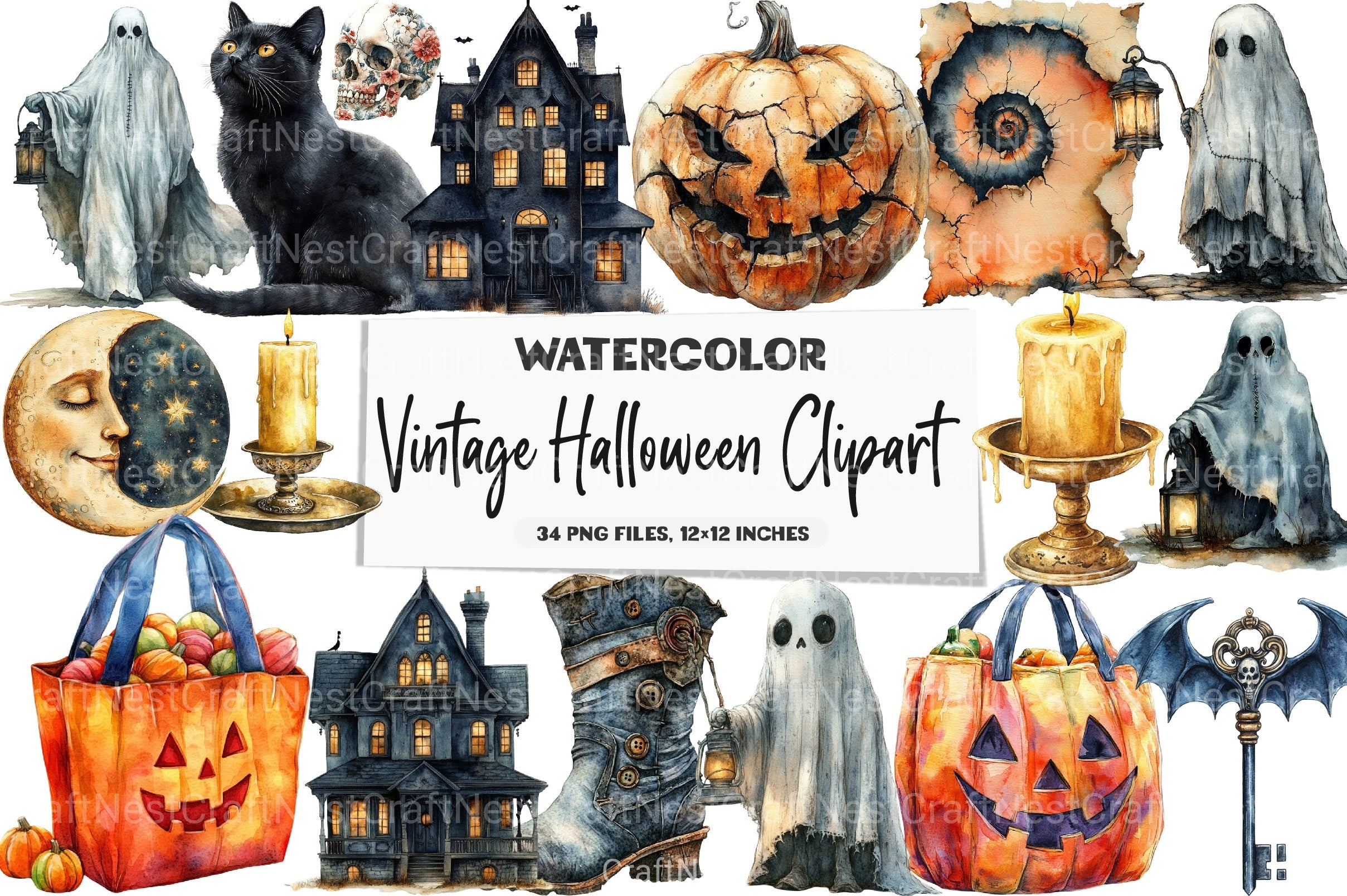 Vintage Halloween Clipart Bundle 1 - CraftNest - Digital Crafting and Art