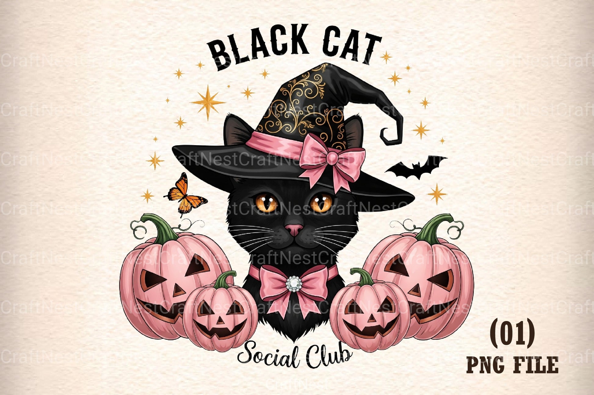 Pink Halloween Cute Black Cat Sticker Bundle - CraftNest - Digital Crafting and Art