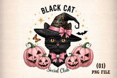 Pink Halloween Cute Black Cat Sticker Bundle - CraftNest - Digital Crafting and Art